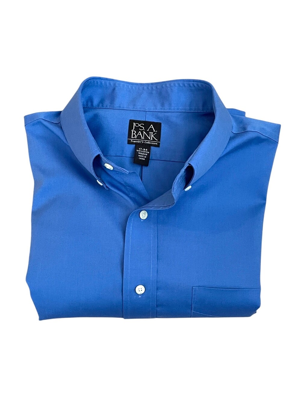 Jos A Bank Travelers Collection Men's Blue 17/34 Dress Shirt